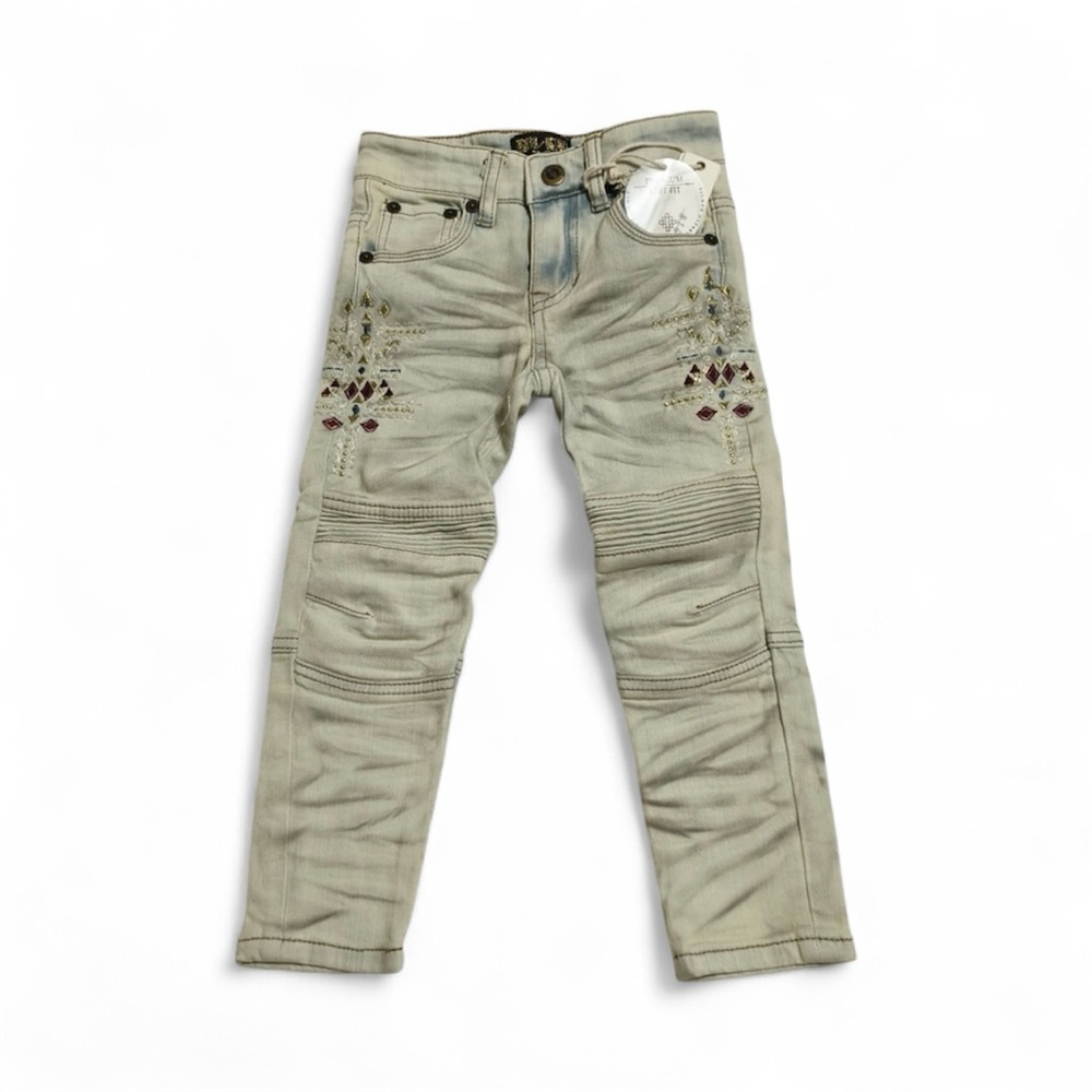 Kids Embroidered Light Gray Jeans